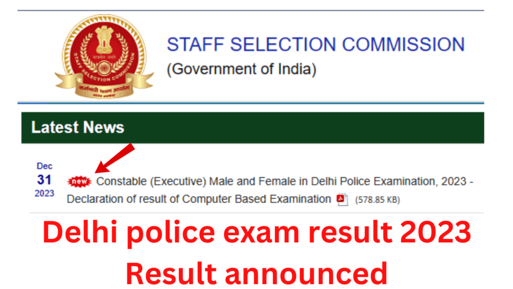 Delhi police exam result 2023 Result announced