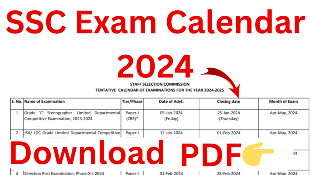 SSC Exam Calendar 2024