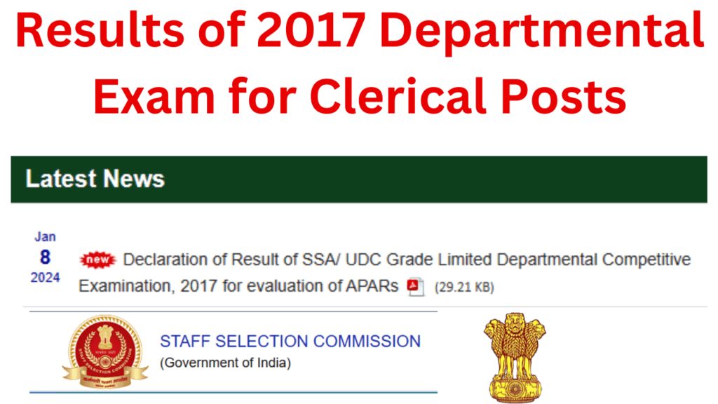 SSC Results of 2017 Departmental Exam for Clerical Posts