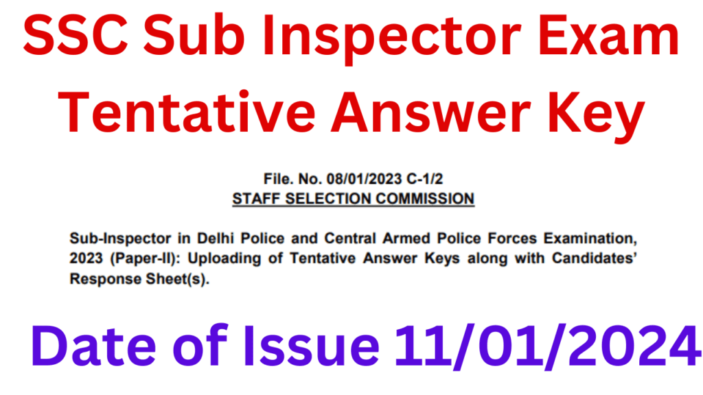 SSC Sub Inspector Exam Tentative Answer Key